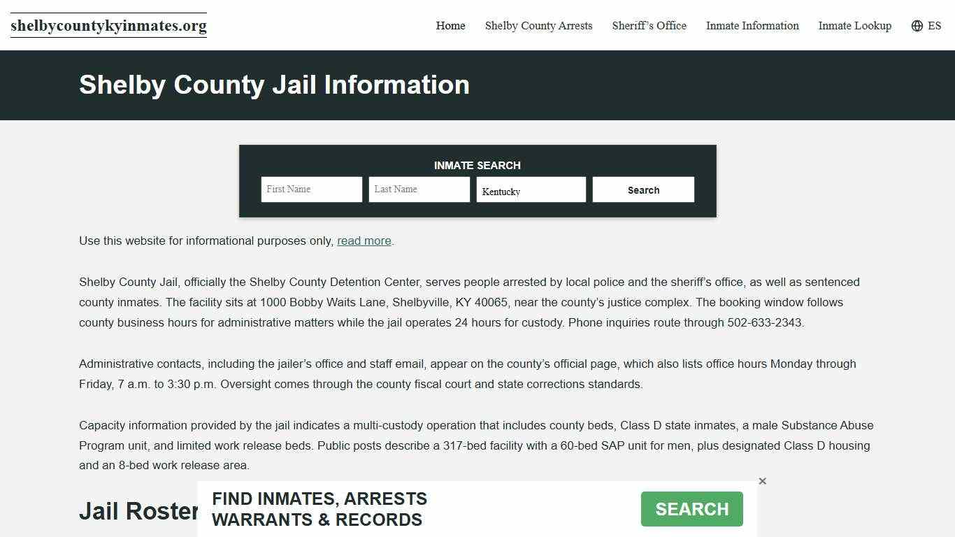 Shelby County, KY Jail Roster, Inmate Info
